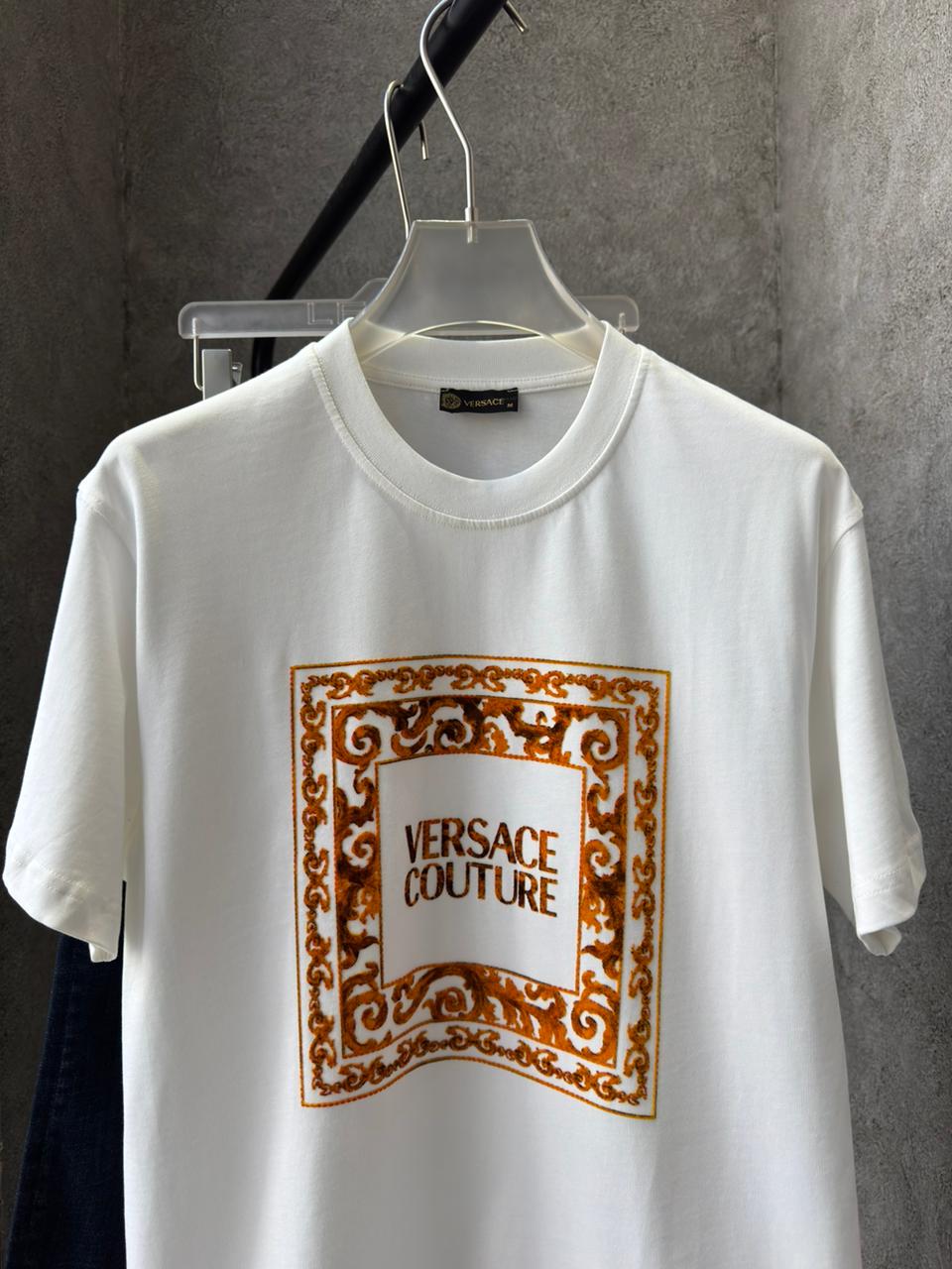 Versace - Jeans Couture Men's Barocco Box Logo T-Shirt in White/Gold