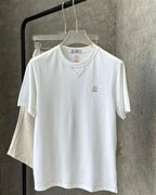 Brunello Cucinelli - Men’s Premium Cotton Jersey T-Shirt with Crest Embroidery in Optic White