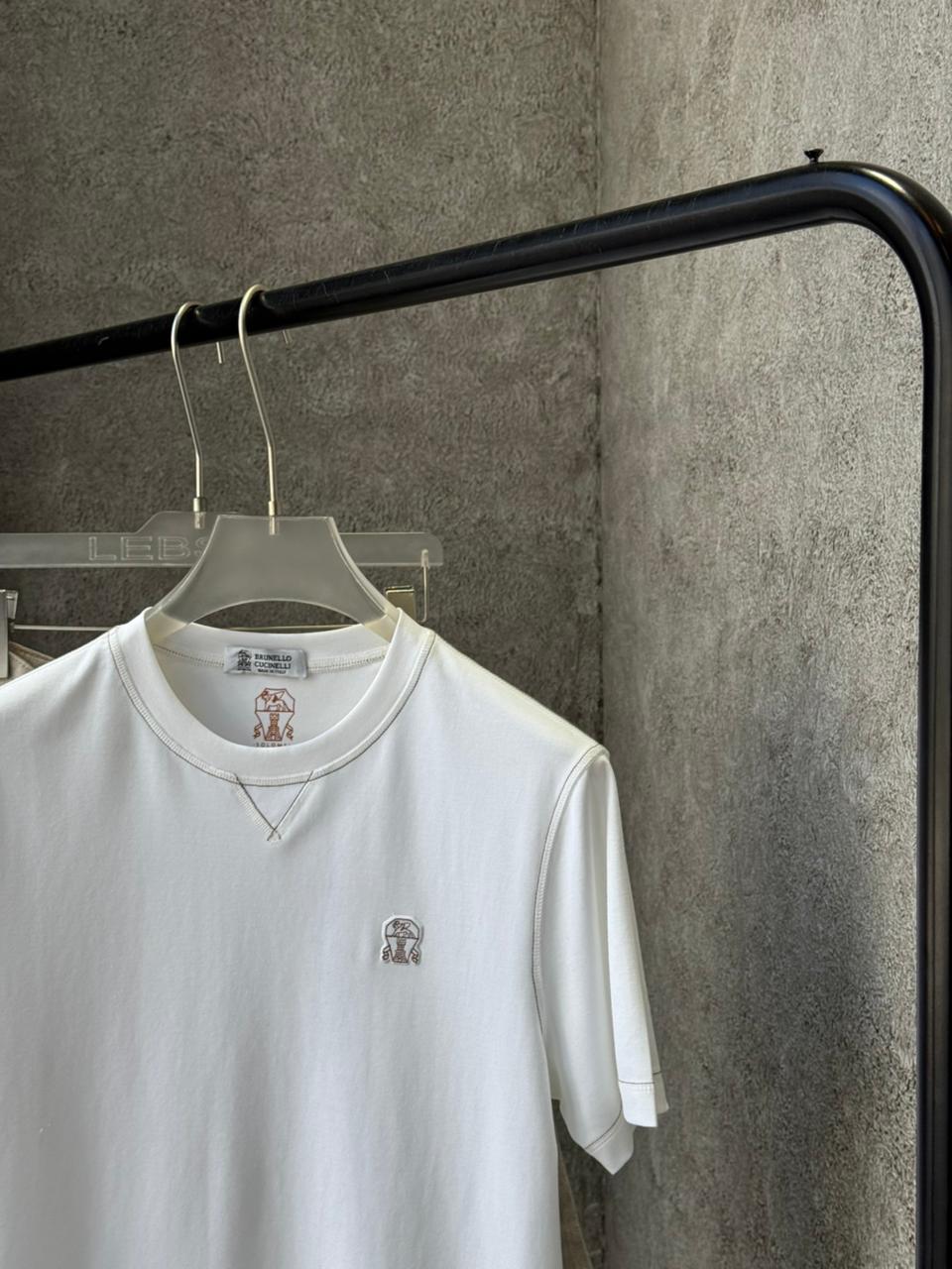 Brunello Cucinelli - Men’s Premium Cotton Jersey T-Shirt with Crest Embroidery in Optic White
