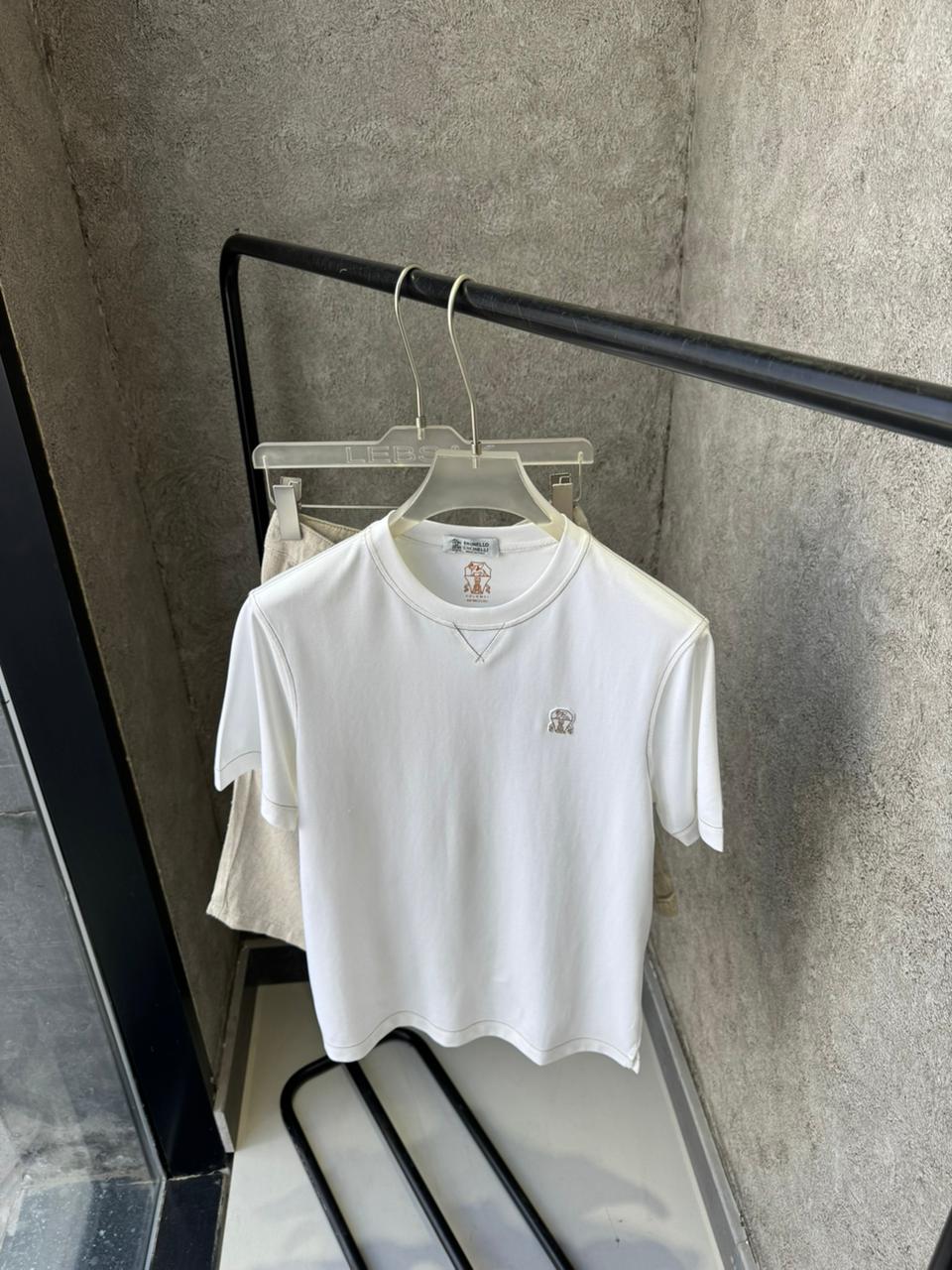 Brunello Cucinelli - Men’s Premium Cotton Jersey T-Shirt with Crest Embroidery in Optic White