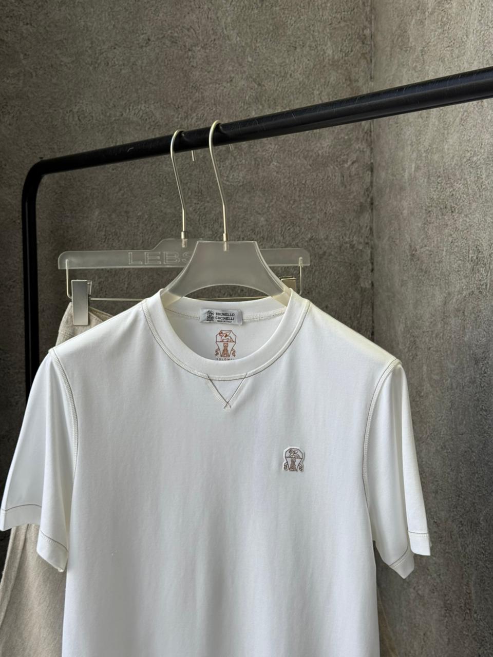 Brunello Cucinelli - Men’s Premium Cotton Jersey T-Shirt with Crest Embroidery in Optic White