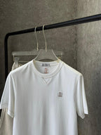 Brunello Cucinelli - Men’s Premium Cotton Jersey T-Shirt with Crest Embroidery in Optic White
