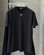 Dolce & Gabbana - Men's Luxury Cotton T-Shirt with Silver-Tone DG Logo Plaque in Black