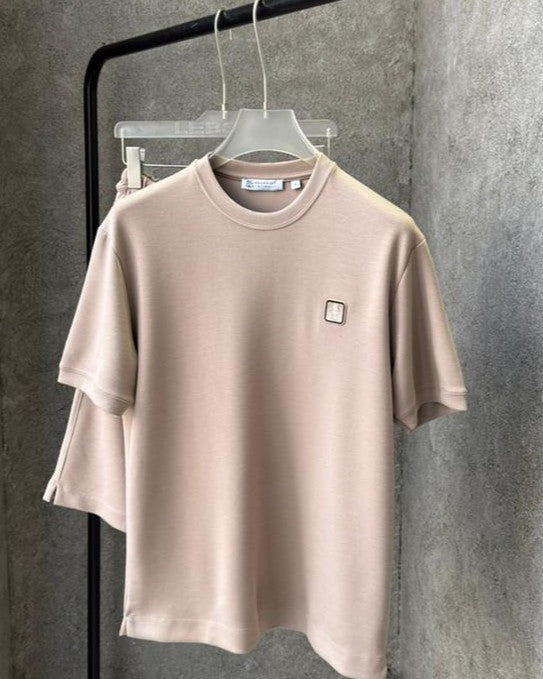 Brunello Cucinelli - Men’s Premium Cotton Jersey T-Shirt and Drawstring Shorts Set in Sand