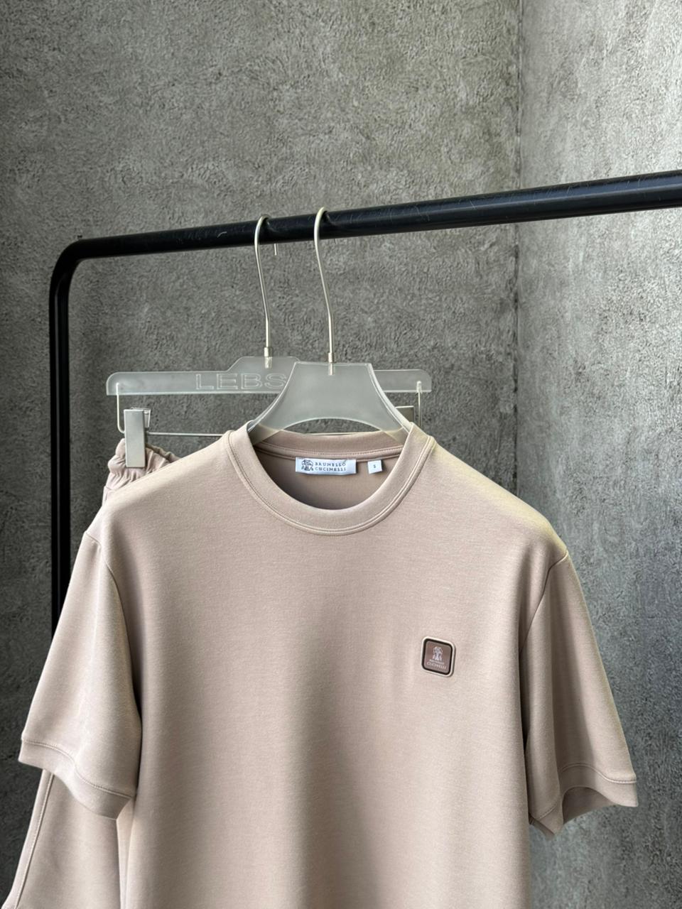 Brunello Cucinelli - Men’s Premium Cotton Jersey T-Shirt and Drawstring Shorts Set in Sand