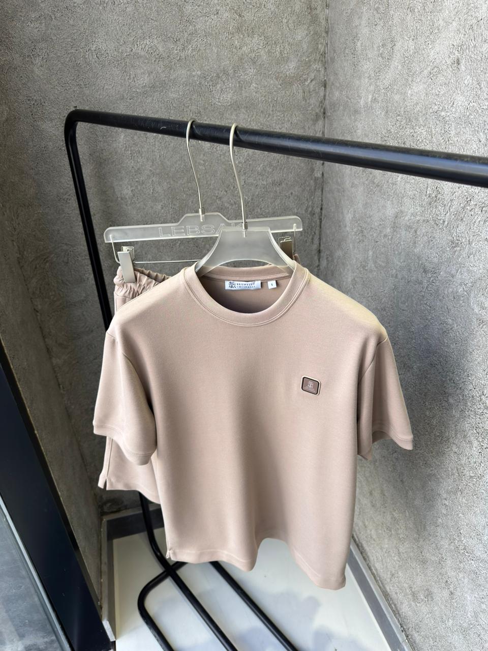 Brunello Cucinelli - Men’s Premium Cotton Jersey T-Shirt and Drawstring Shorts Set in Sand