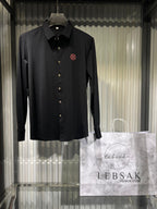 Hermès - Men's Premium Cotton Poplin Long-Sleeve Shirt with Embroidered "H" Circle Logo in Black
