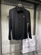 Hermès - Men's Premium Cotton Poplin Long-Sleeve Shirt with Embroidered "H" Circle Logo in Black