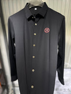 Hermès - Men's Premium Cotton Poplin Long-Sleeve Shirt with Embroidered "H" Circle Logo in Black