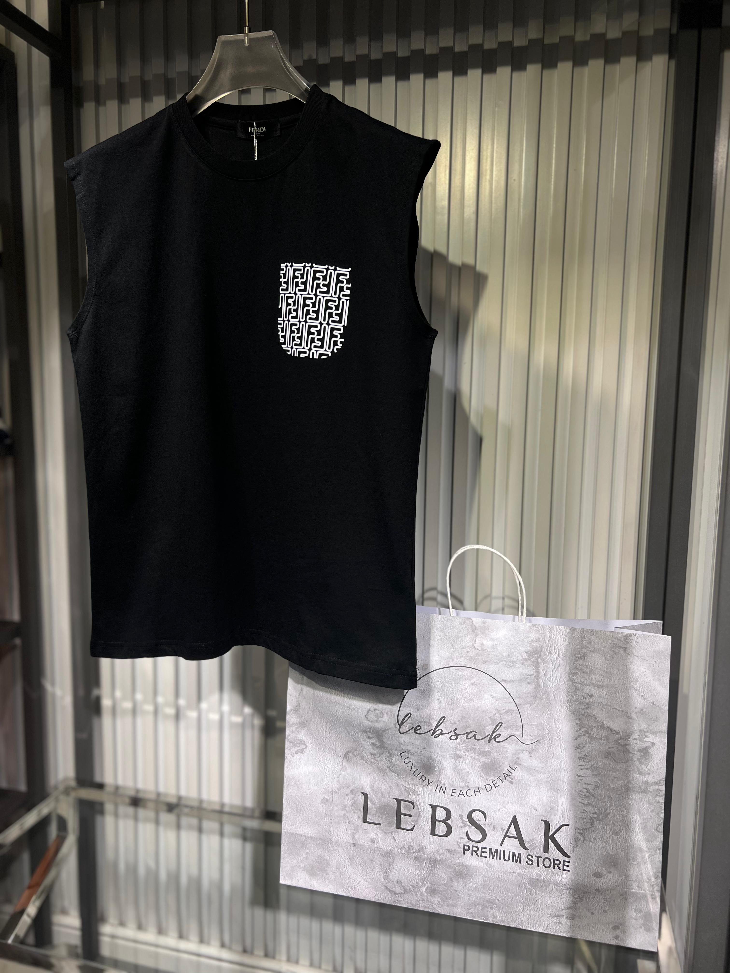 Fendi - Men's Premium Cotton Sleeveless T-Shirt with Signature FF-Logo Pocket in Black