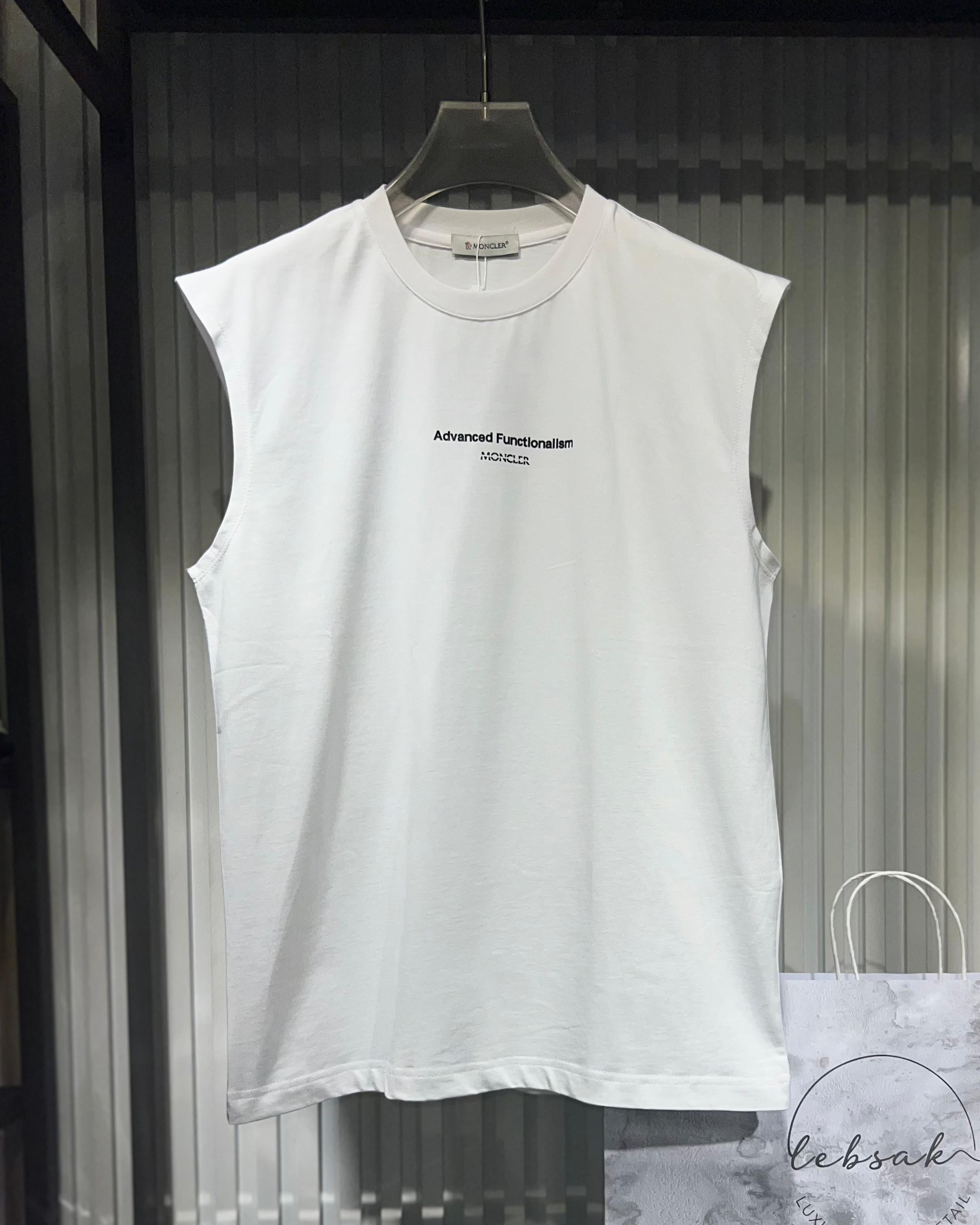 Moncler - Men's Premium Cotton Sleeveless T-Shirt with "Advanced Functionalism" Print in White