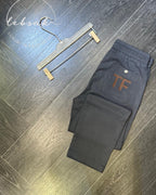 Tom Ford - Men's Premium Cotton-Silk Blend Lounge Trousers with Signature TF Leather Patch in Charcoal Grey