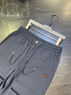 Tom Ford - Men's Premium Cotton-Silk Blend Lounge Trousers with Signature TF Leather Patch in Charcoal Grey