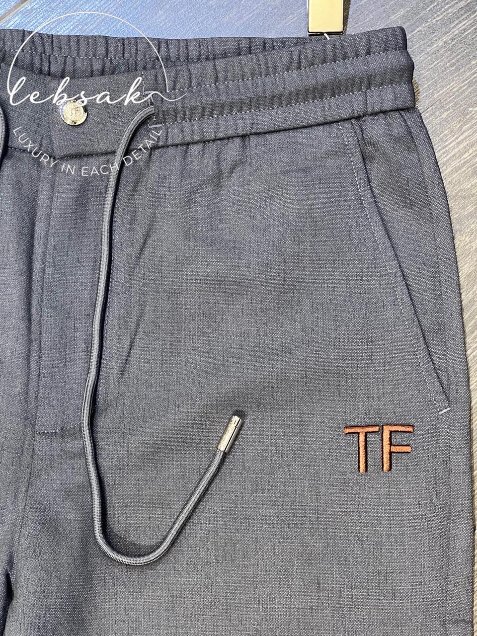 Tom Ford - Men's Premium Cotton-Silk Blend Lounge Trousers with Signature TF Leather Patch in Charcoal Grey