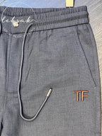 Tom Ford - Men's Premium Cotton-Silk Blend Lounge Trousers with Signature TF Leather Patch in Charcoal Grey