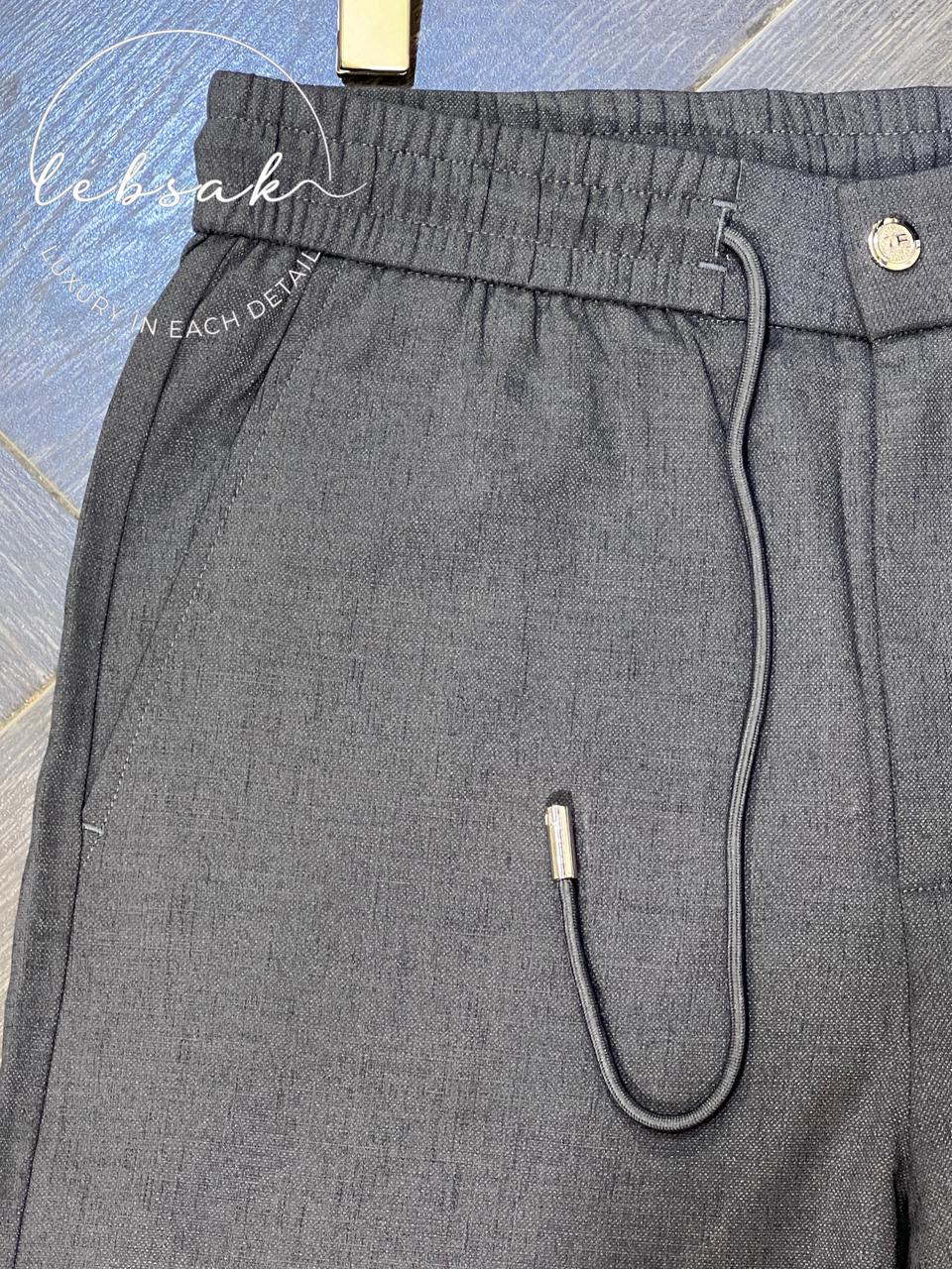 Tom Ford - Men's Premium Cotton-Silk Blend Lounge Trousers with Signature TF Leather Patch in Charcoal Grey