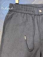 Tom Ford - Men's Premium Cotton-Silk Blend Lounge Trousers with Signature TF Leather Patch in Charcoal Grey
