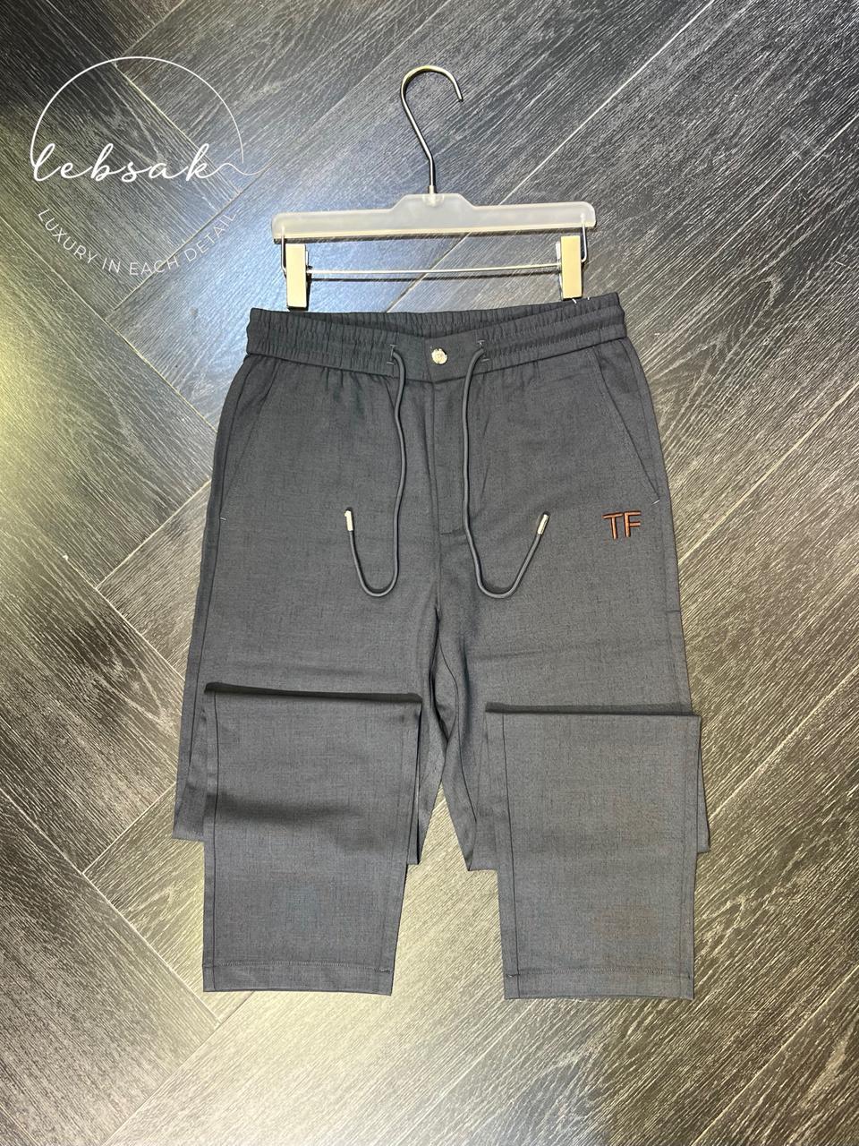 Tom Ford - Men's Premium Cotton-Silk Blend Lounge Trousers with Signature TF Leather Patch in Charcoal Grey
