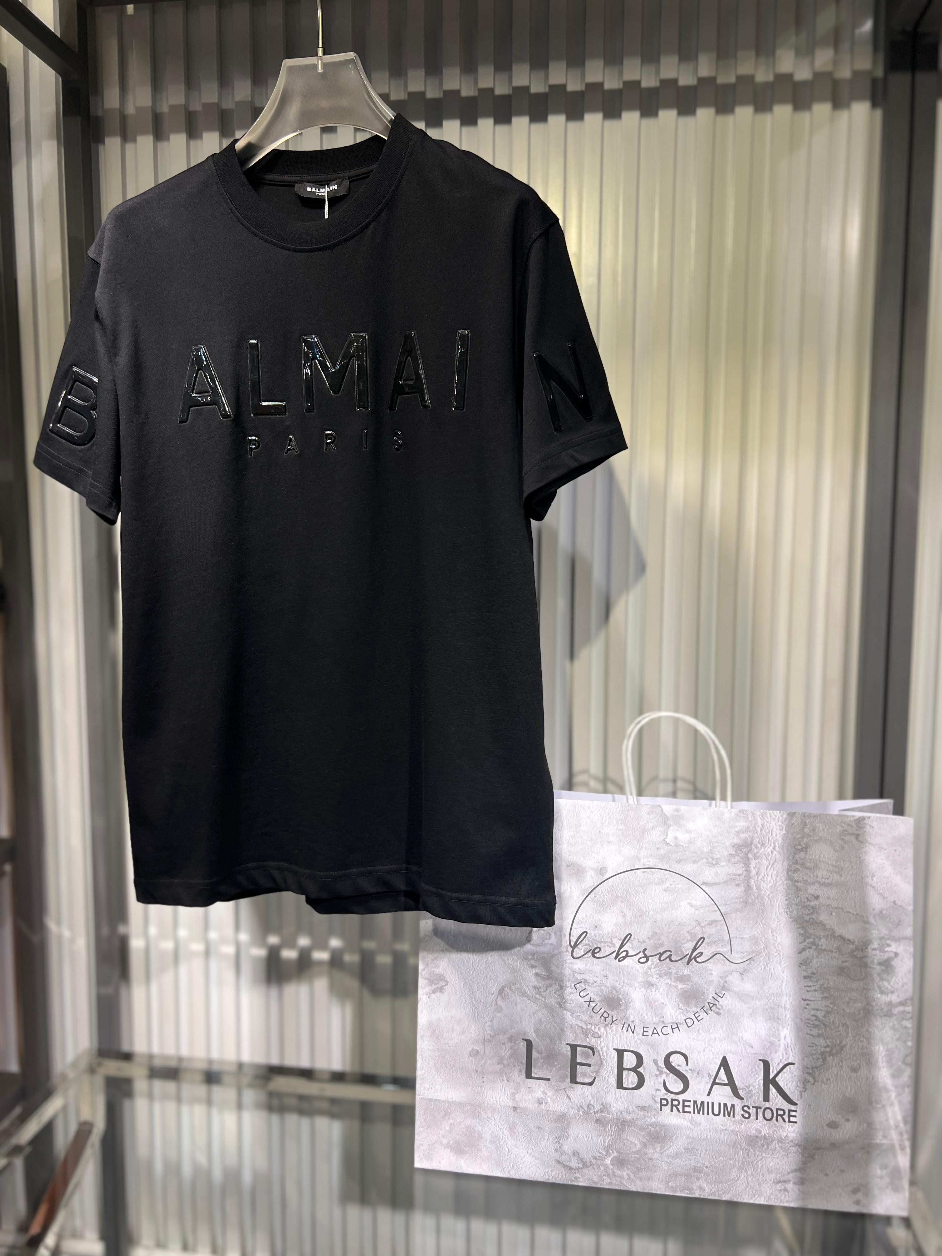 Balmain - Paris Men's Premium Cotton T-Shirt with Tonal Embossed Logo in Black