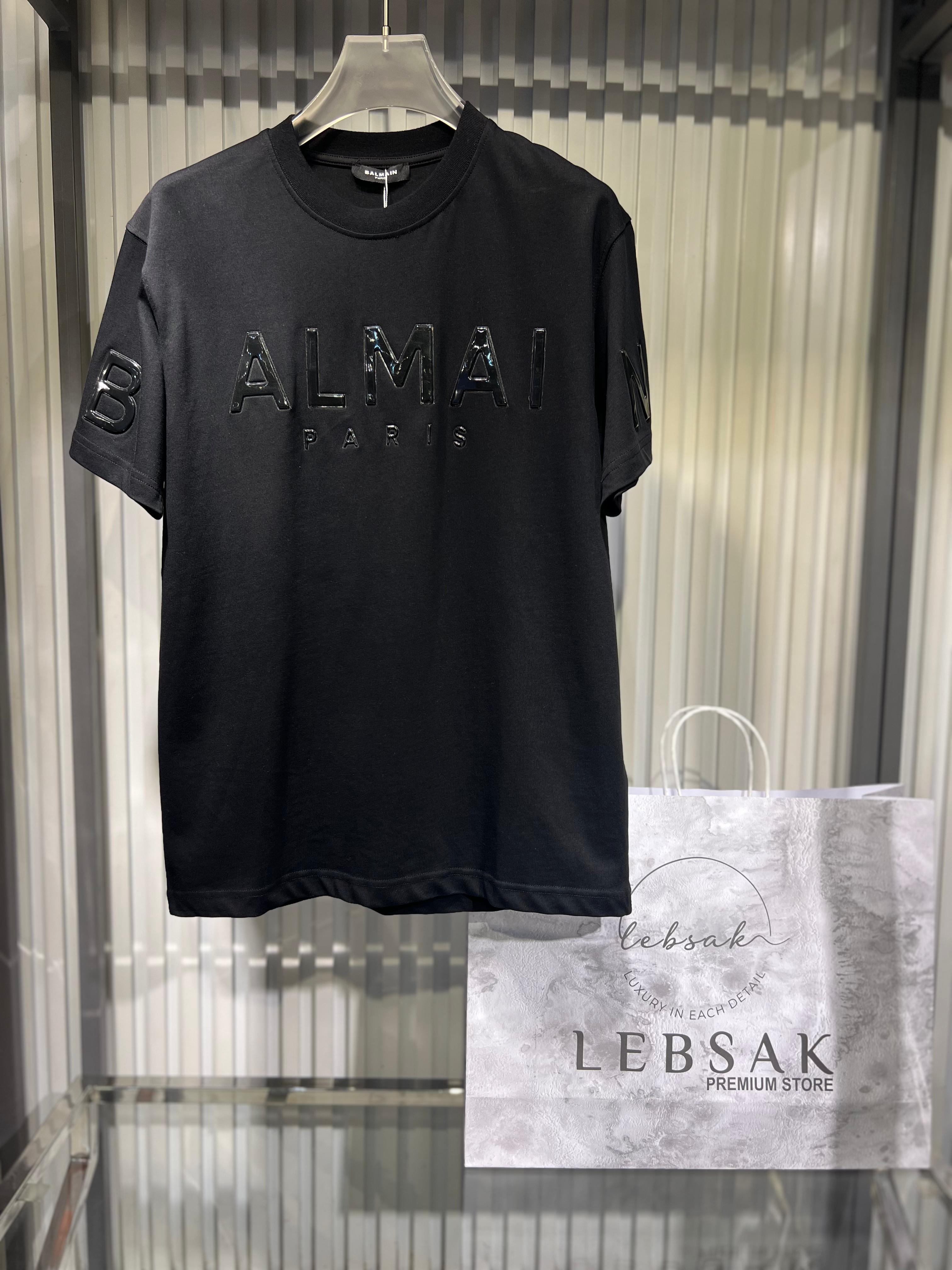 Balmain - Paris Men's Premium Cotton T-Shirt with Tonal Embossed Logo in Black