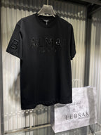 Balmain - Paris Men's Premium Cotton T-Shirt with Tonal Embossed Logo in Black