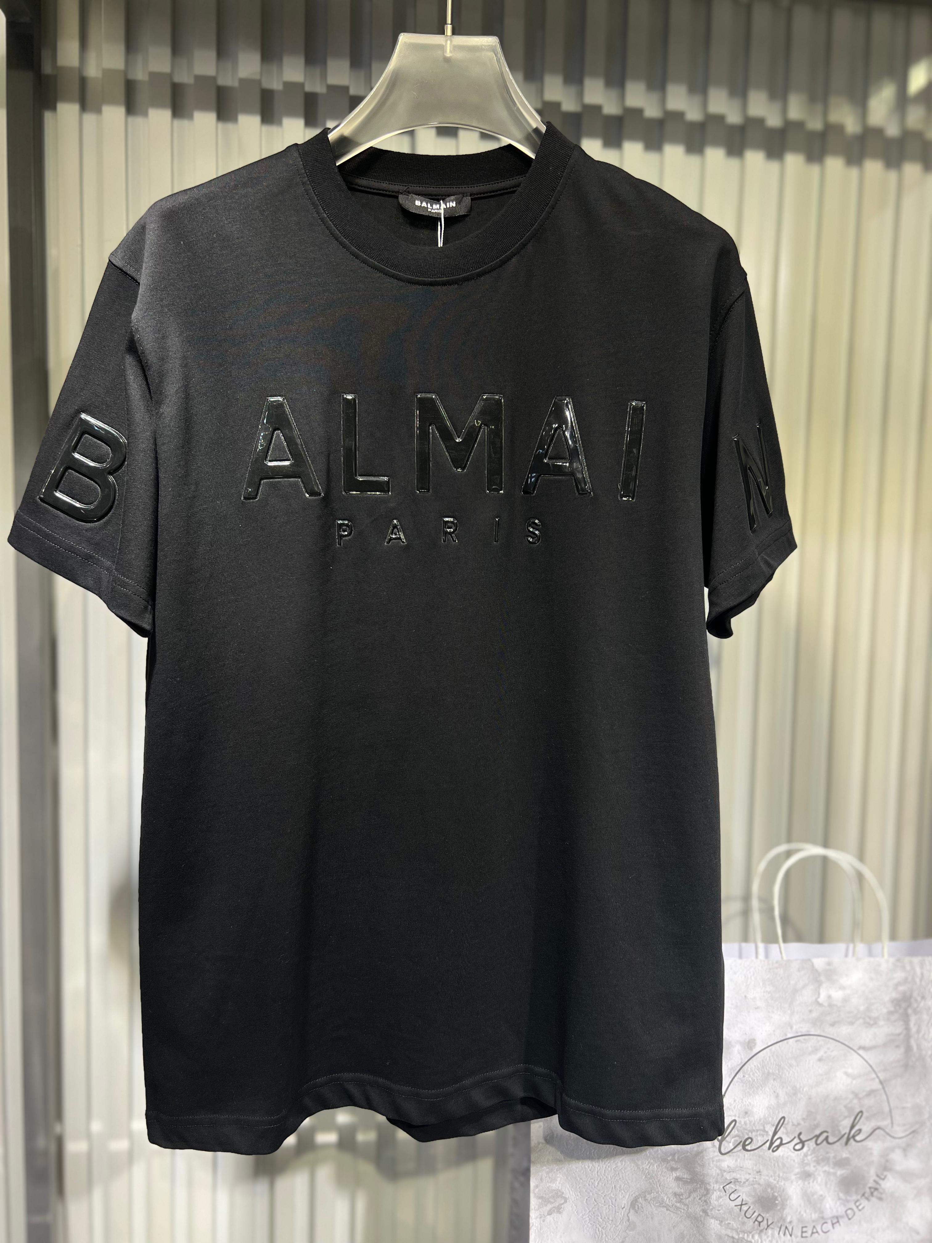 Balmain - Paris Men's Premium Cotton T-Shirt with Tonal Embossed Logo in Black