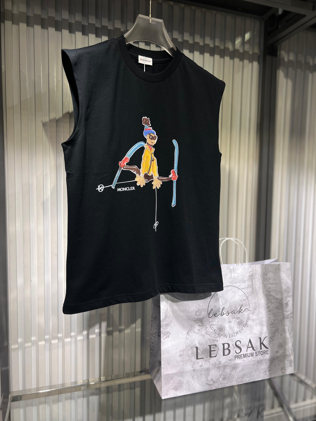 Moncler - Graphic Skier Sleeveless Cotton T-Shirt – Black