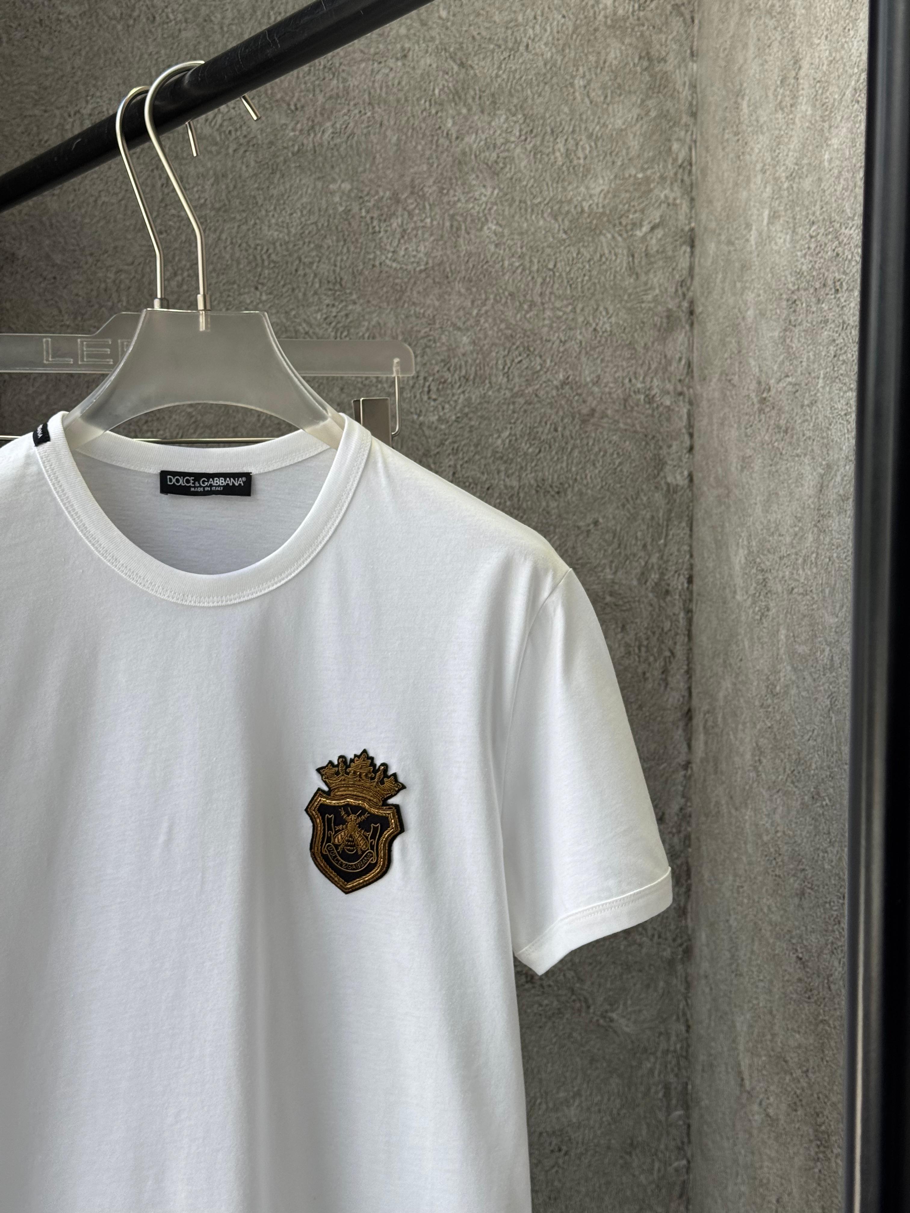 Dolce & Gabbana - Heraldic Bee & Crown Embroidered Cotton T-Shirt – White