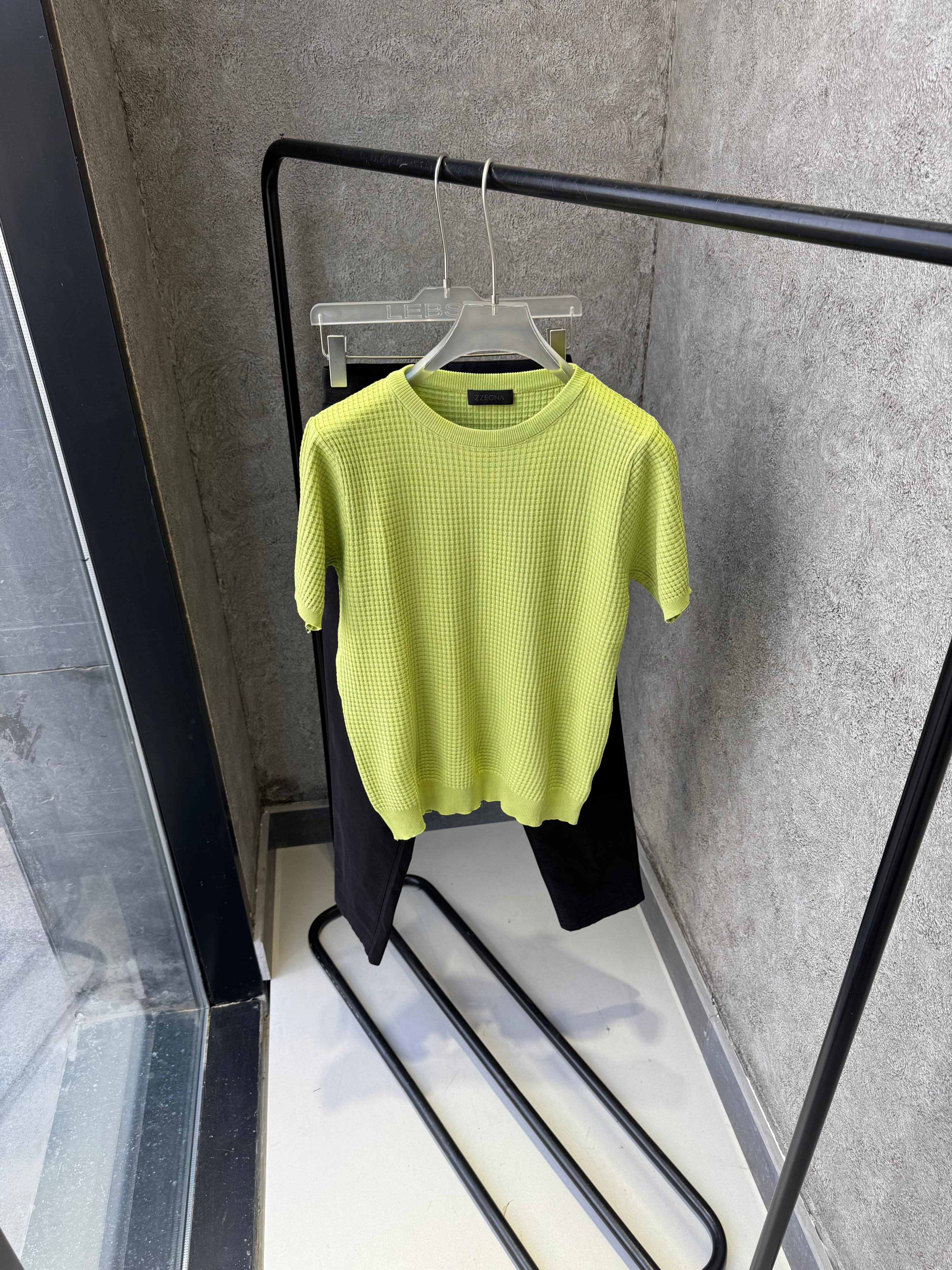 Zegna - Waffle-Knit Cotton-Silk Short Sleeve Sweater – Pistachio Green
