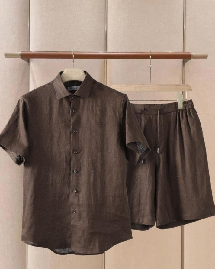Loro Piana - Andre Shirt & Drawstring Shorts Linen Set – Espresso Brown