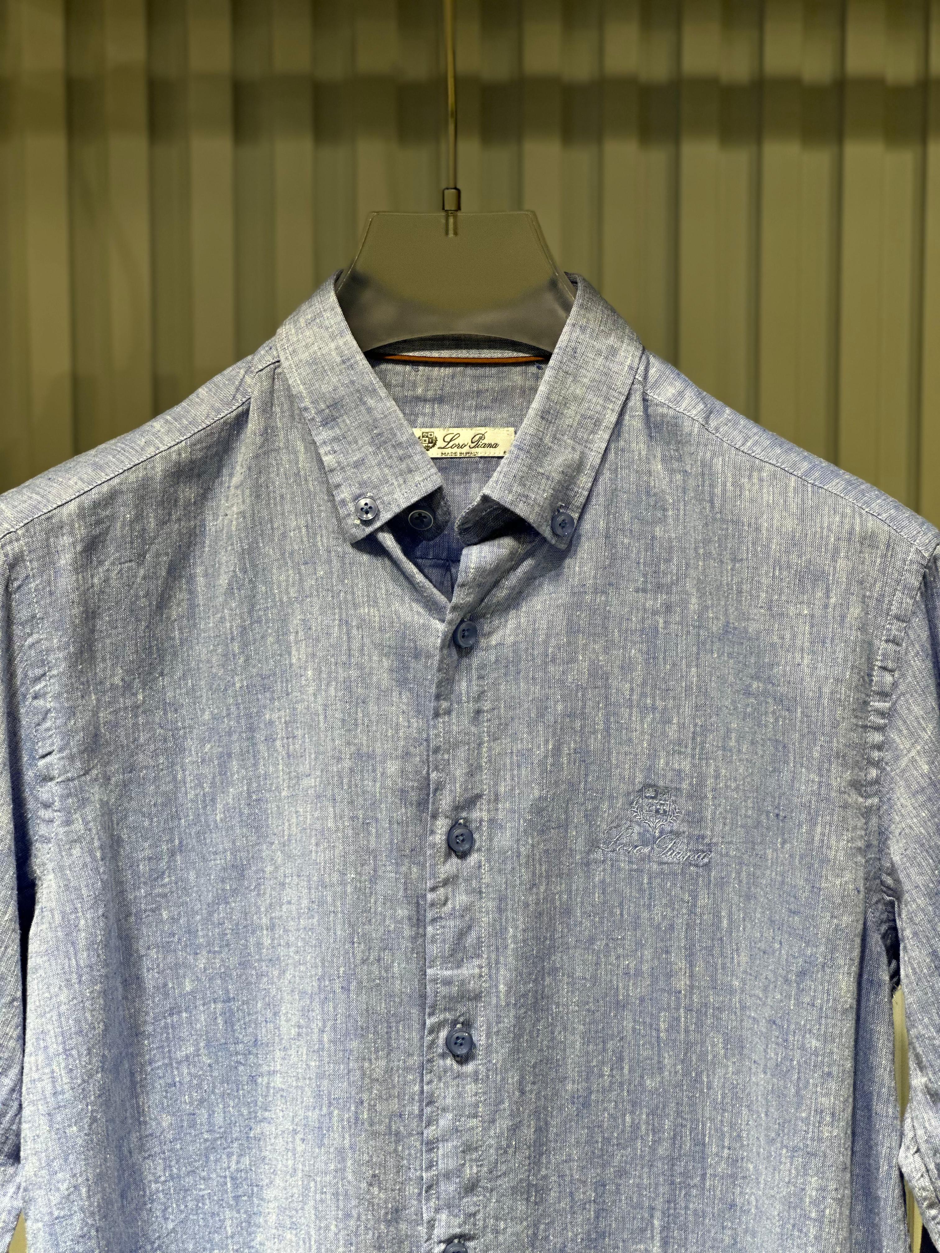 Loro Piana - André Button-Down Linen Shirt – Sky Blue Mélange