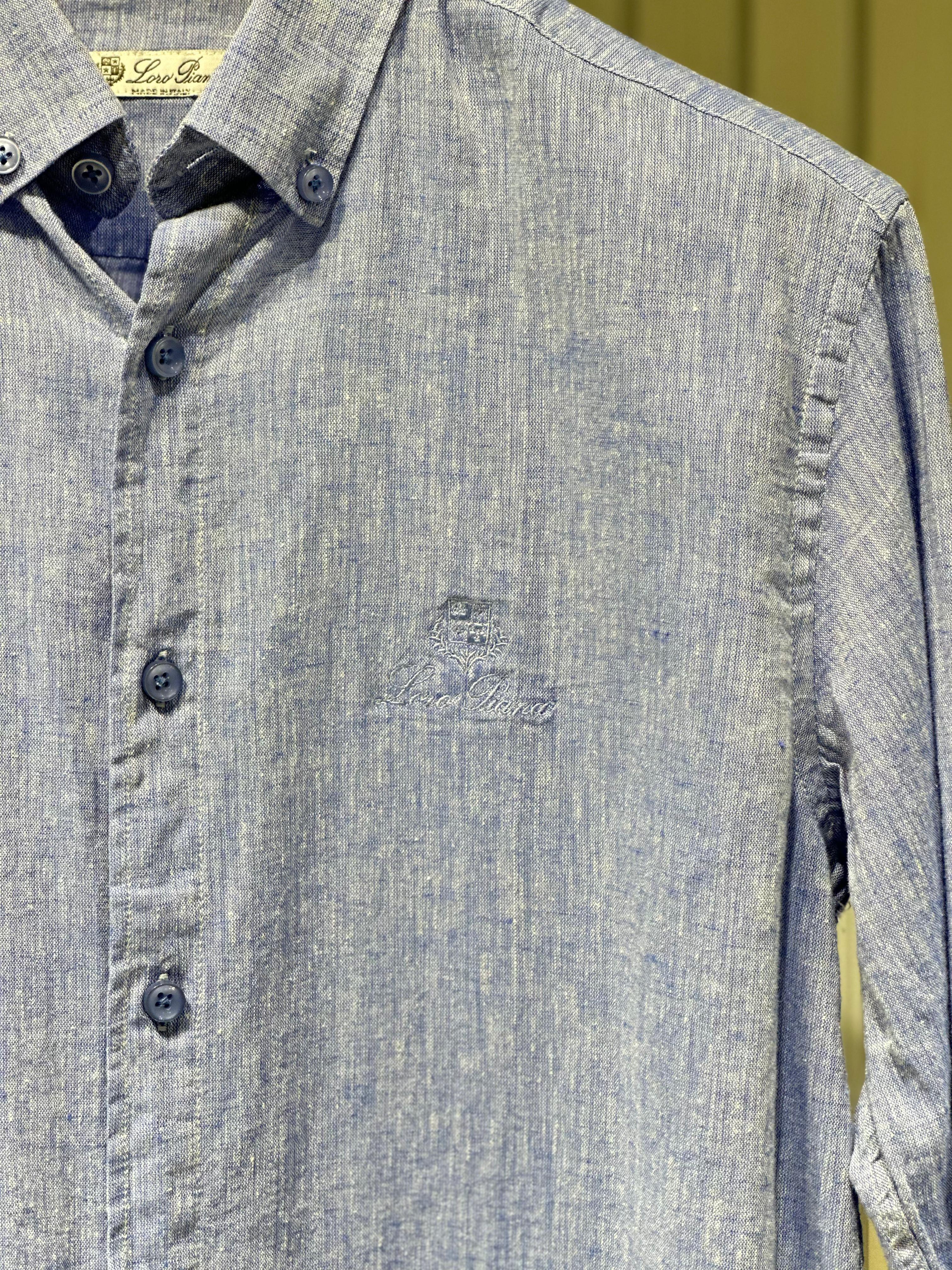 Loro Piana - André Button-Down Linen Shirt – Sky Blue Mélange