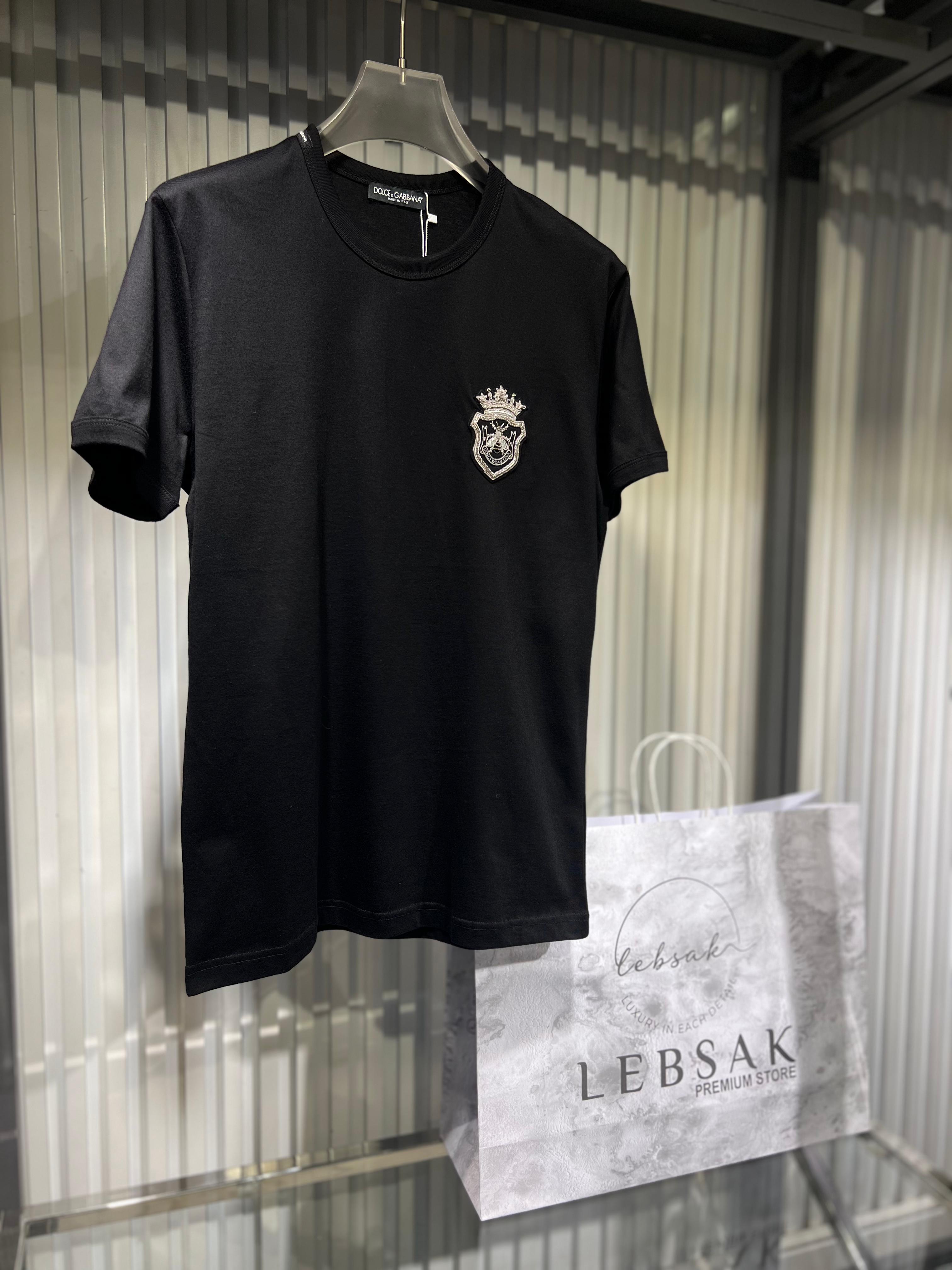 Dolce & Gabbana - Heraldic Bee & Crown Embroidered Cotton T-Shirt – Nero Black