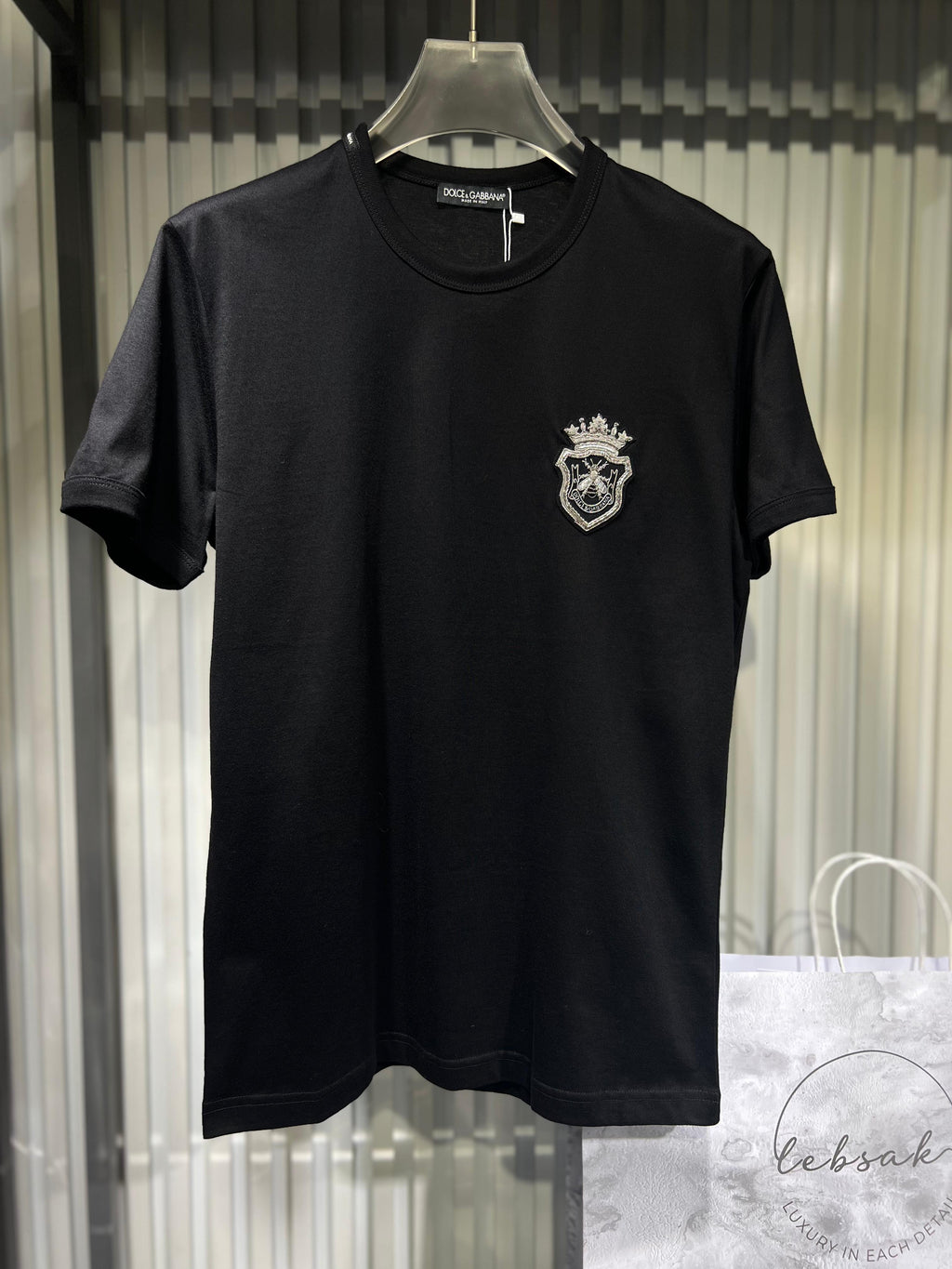 Dolce & Gabbana - Heraldic Bee & Crown Embroidered Cotton T-Shirt – Nero Black