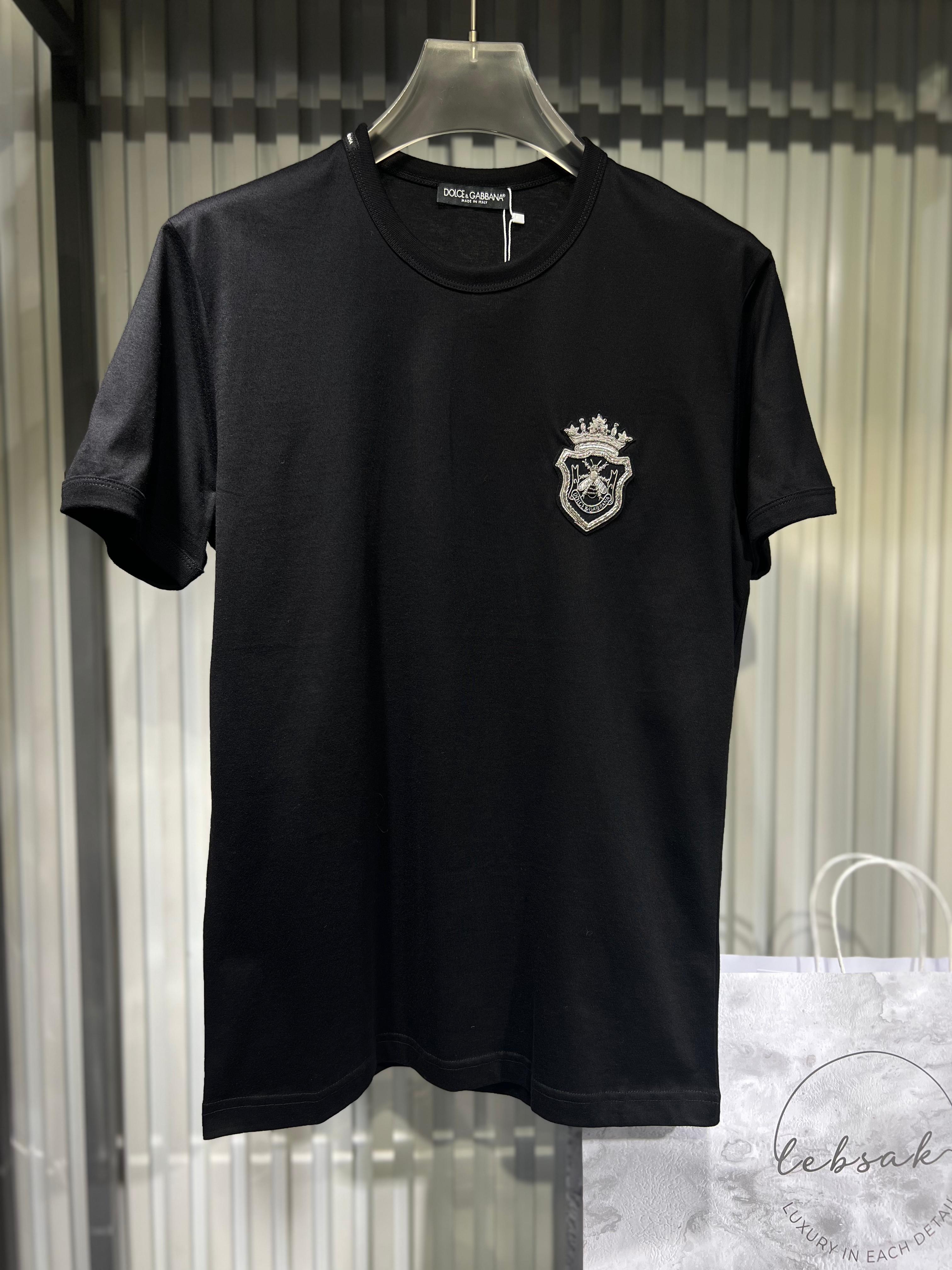 Dolce & Gabbana - Heraldic Bee & Crown Embroidered Cotton T-Shirt – Nero Black