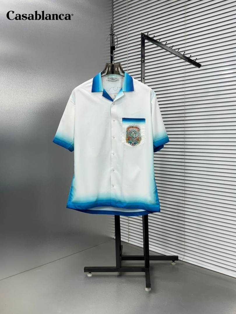 Casablanca - L'Arche de Nuit Silk Twill Shirt – White/Azure Gradient