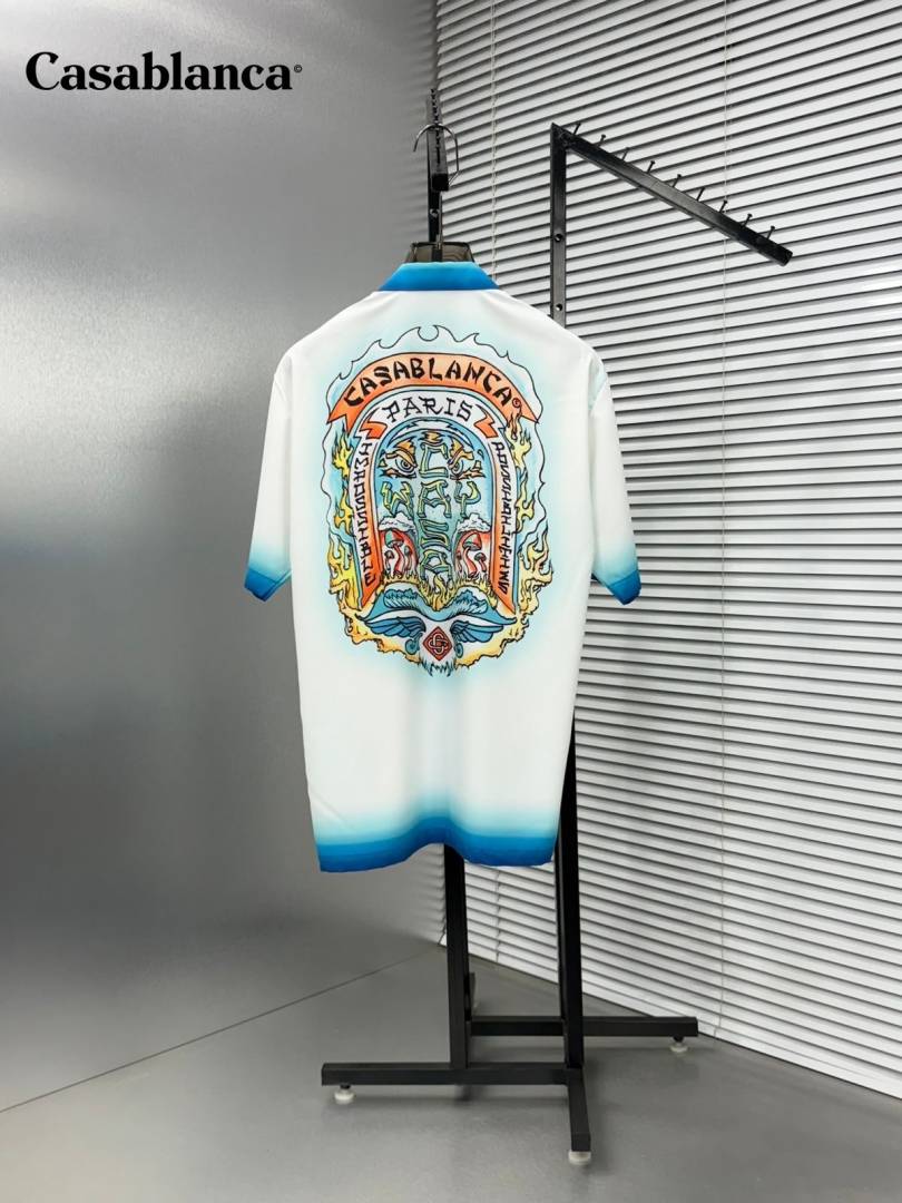 Casablanca - L'Arche de Nuit Silk Twill Shirt – White/Azure Gradient