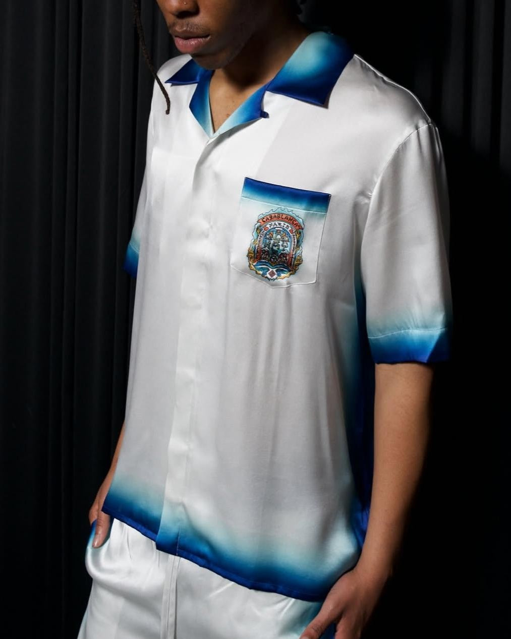 Casablanca - L'Arche de Nuit Silk Twill Shirt – White/Azure Gradient