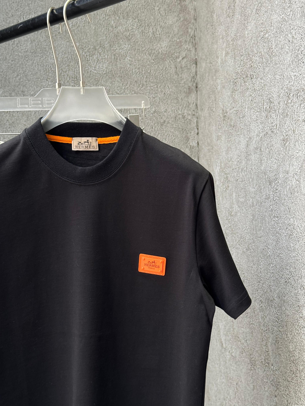 Hermès - Paris Cotton Jersey T-Shirt – Black with Signature Orange Leather Patch