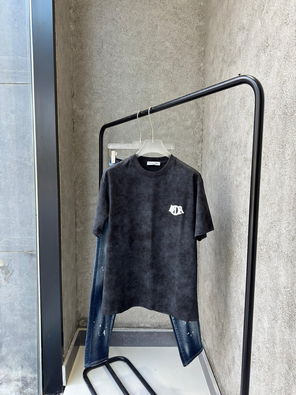 Dior - Acid-Wash Cotton Jersey T-Shirt – Charcoal Grey with Logo Patch
