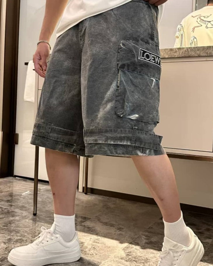 Loewe - Acid-Wash Canvas Cargo Shorts – Distressed Charcoal