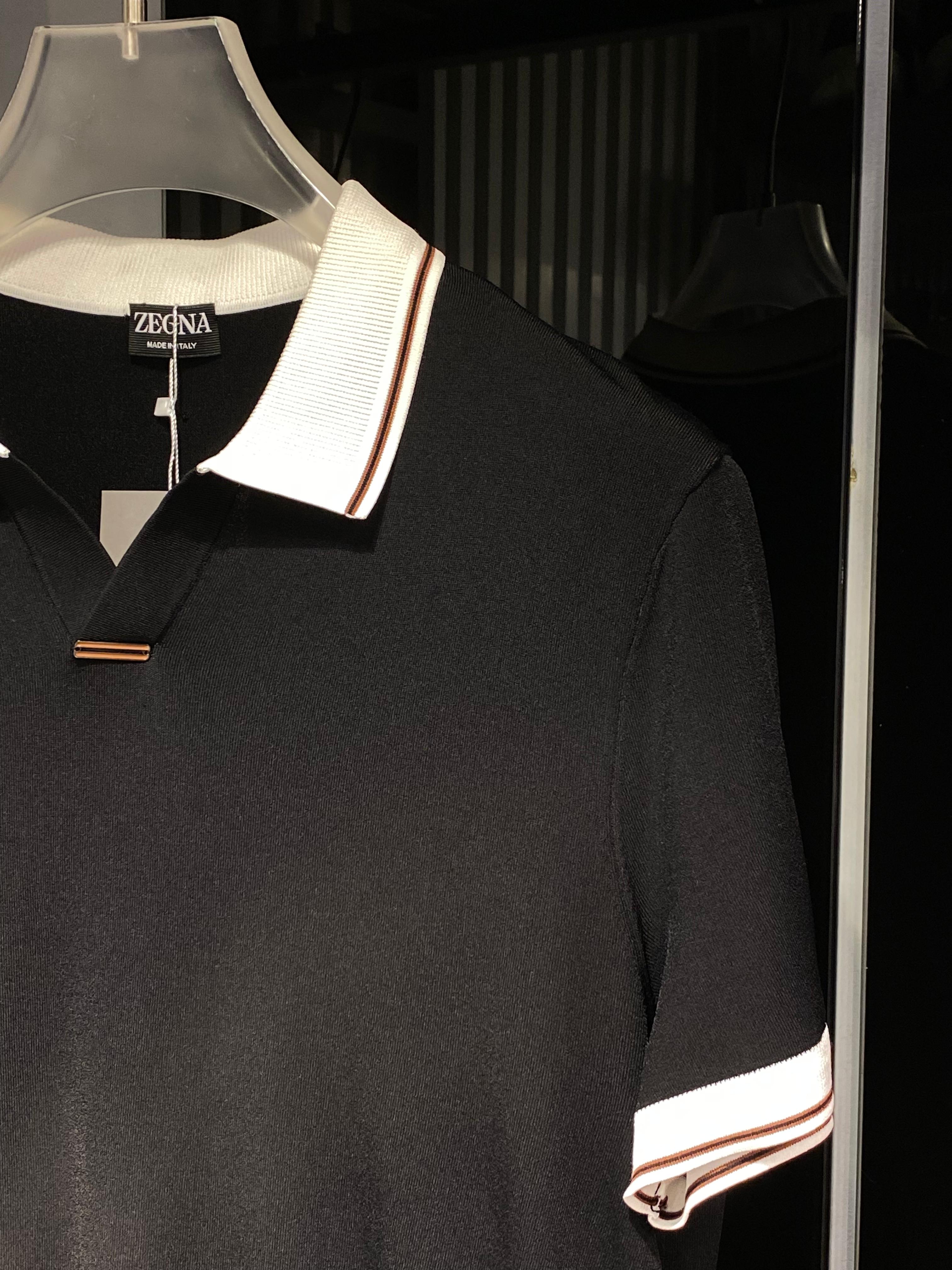Zegna - Contrast-Collar Silk & Cotton Knit Polo – Nero