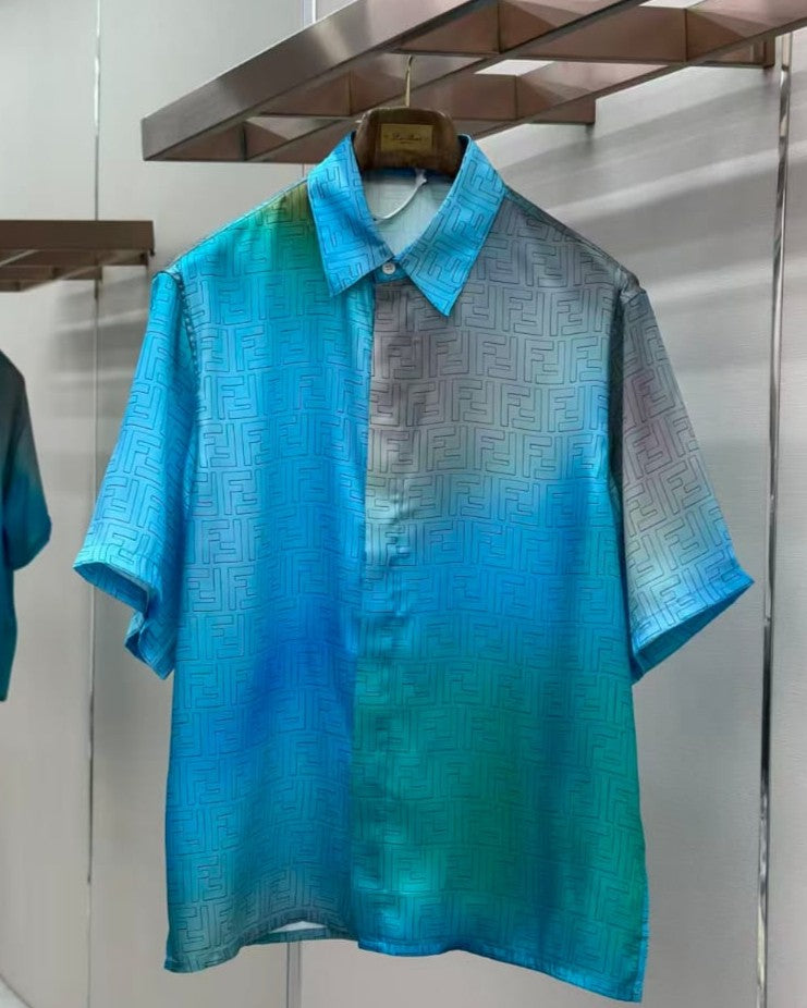 Fendi - FF Monogram Gradient Silk Twill Shirt – Turquoise/Azure