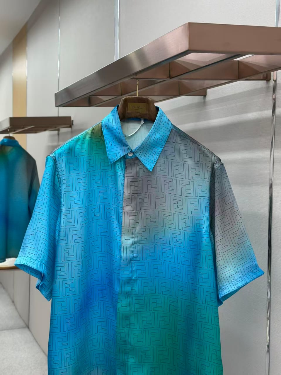 Fendi - FF Monogram Gradient Silk Twill Shirt – Turquoise/Azure