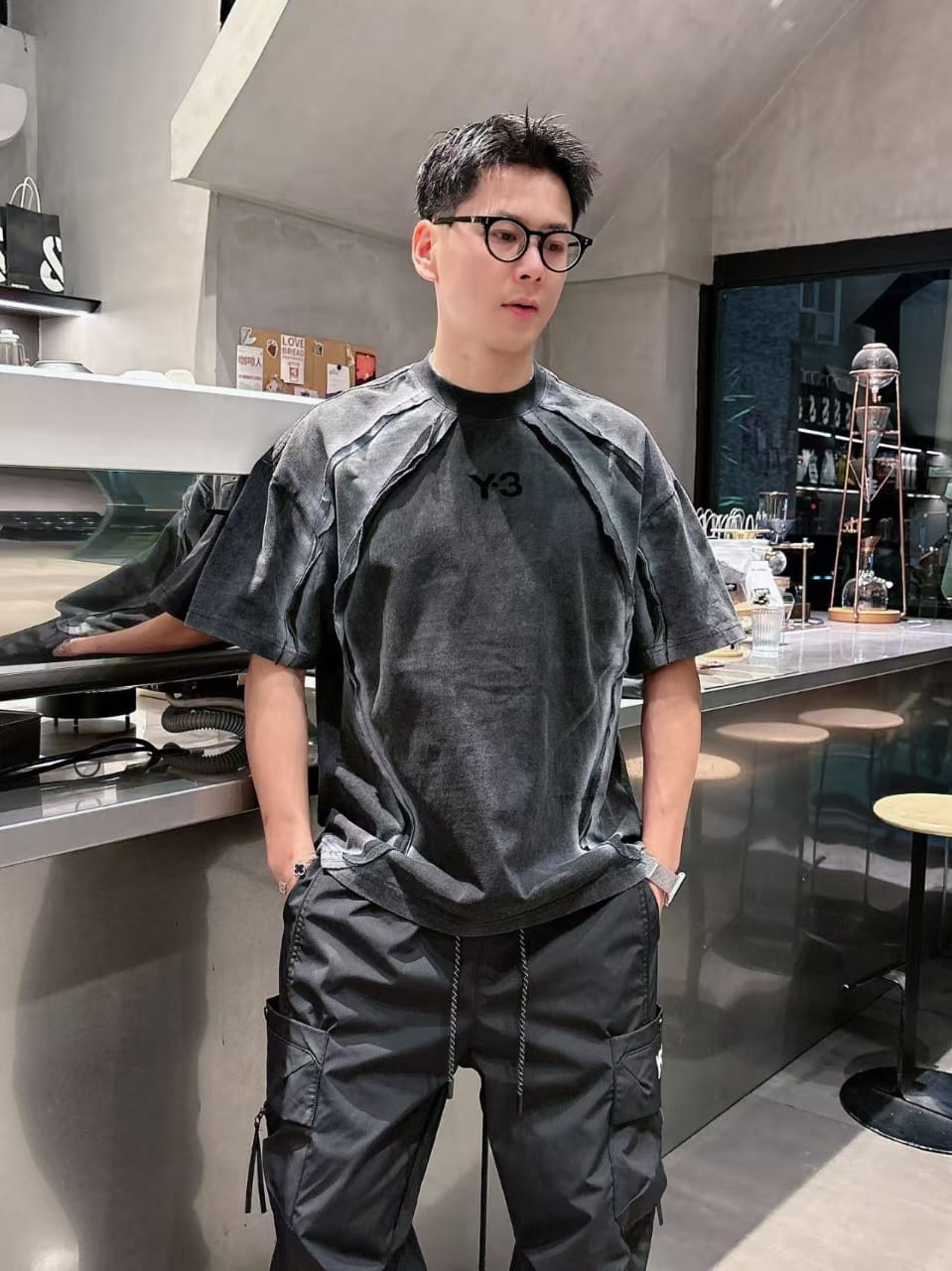 Y-3 - Deconstructed Panelled Graphic T-Shirt – Black/Shadow
