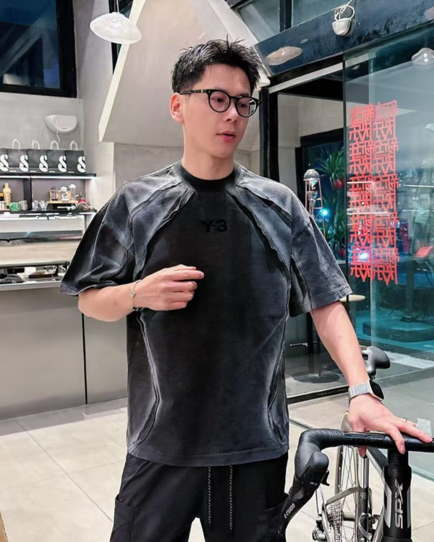 Y-3 - Deconstructed Panelled Graphic T-Shirt – Black/Shadow