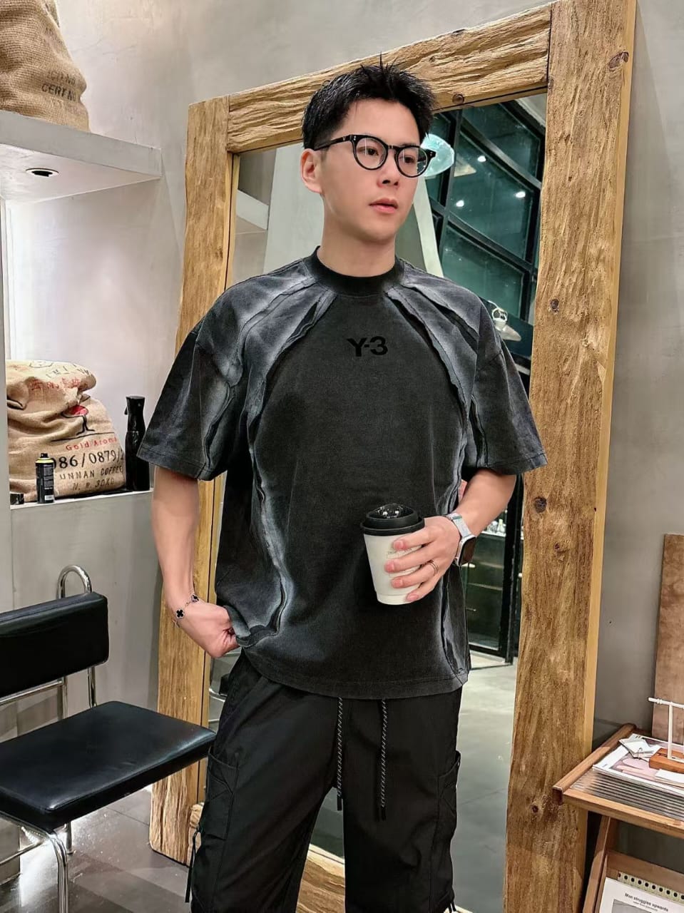Y-3 - Deconstructed Panelled Graphic T-Shirt – Black/Shadow