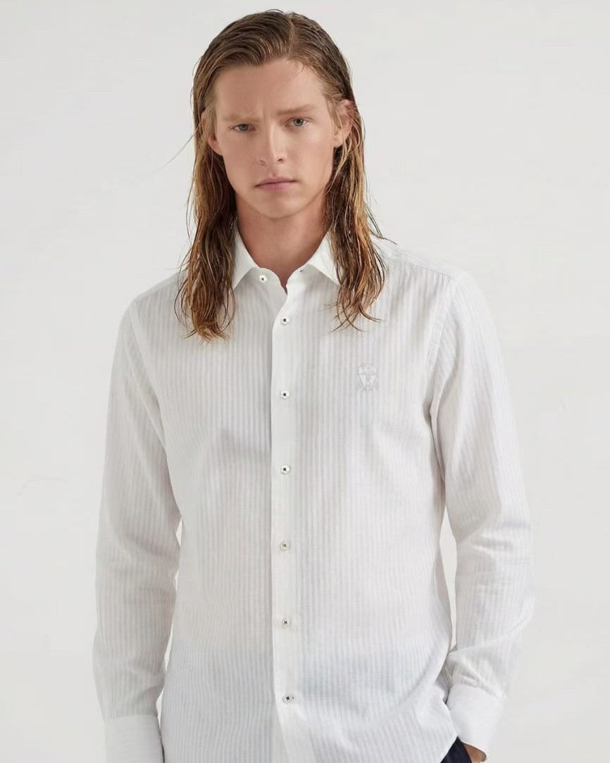 Brunello Cucinelli - Striped Cotton & Linen Button-Down Shirt