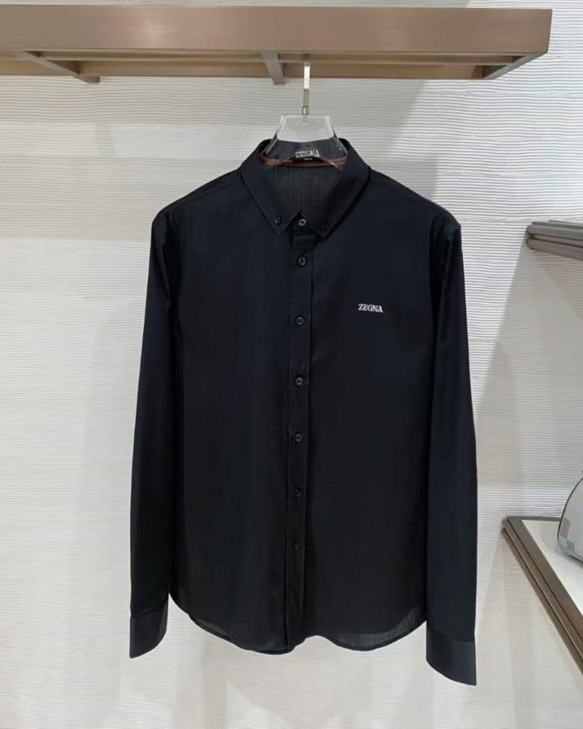 Zegna - Embroidered Logo Long-Sleeve Shirt