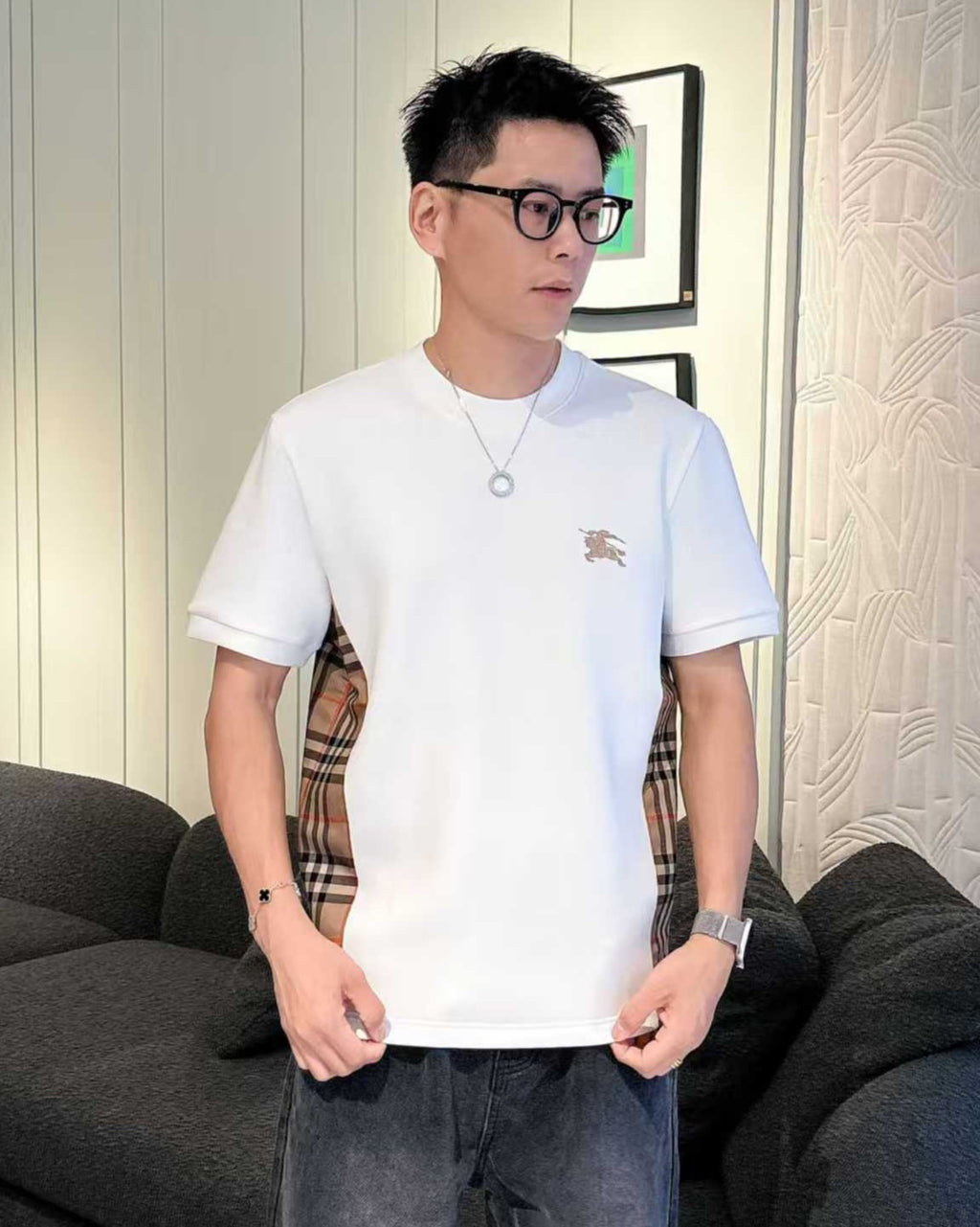 Burberry - Check Panel Logo T-Shirt